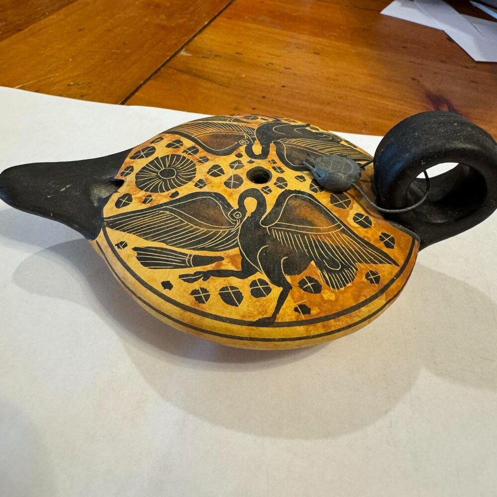 Greek Flat Vase - Oil Lamp (Handmade) Copy of Greece Corinthian Period 550 BC